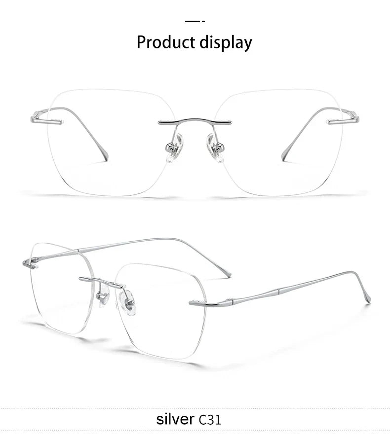 Ultra-light Titanium Rimless Myopia Frames Unisex Simple Square Read Frames Glasses Customized Prescription Glasses F0623
