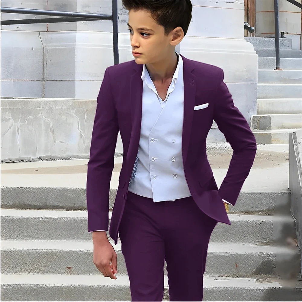 Formal Boys Slim Fit Suits 2 Pieces Birthday Party Tuxedo,Smart Handsome Kids Suit Set Wedding Guest Outfit Plus Size 2-20T