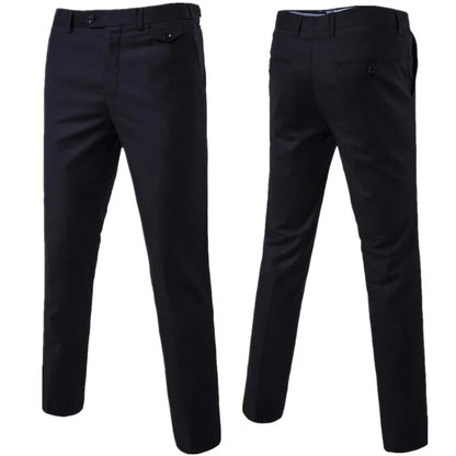 Mens Black Slim-Fit Suit Pants Business Casual Formal Trousers