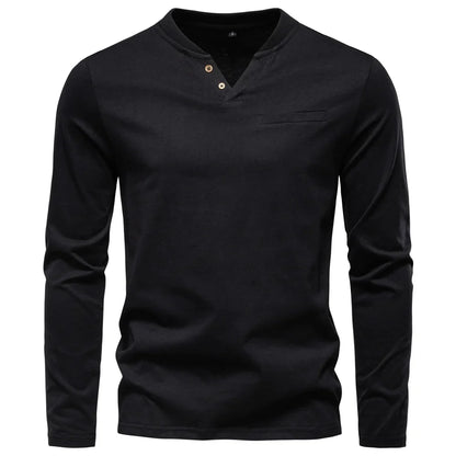 High Quality Men's long sleeve t-shirt Fashion pure 100% cotton henley collar T shirt man polera manga larga hombre