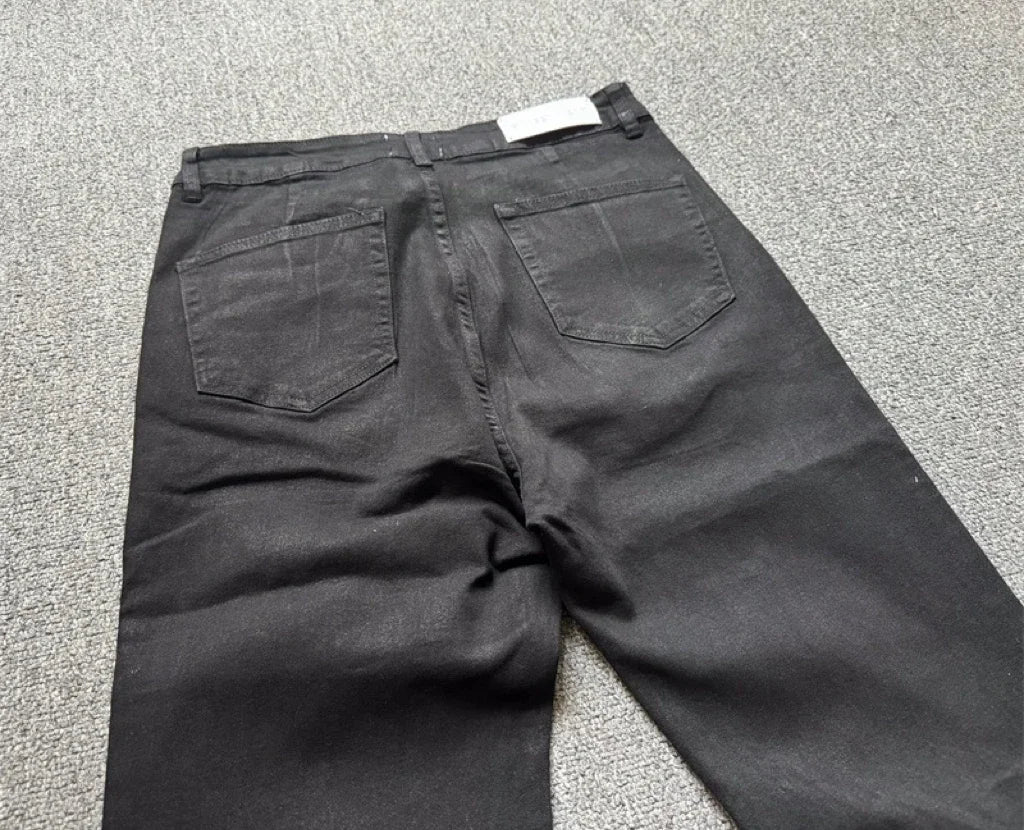 High street coated micro-flare jeans American retro heavy industry men and women black gothic retro casual loose jeans