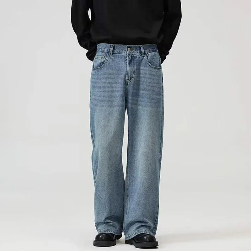 Male Classic America Hip Hop Rap Jeans Wide Leg Youth Popular Jeans Men Straight Leg Retro Loose Trousers Oversized Denim Pants