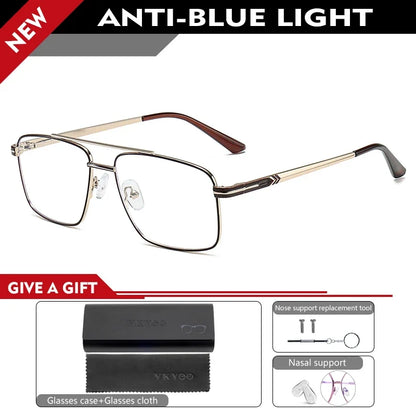 Classic Business Men's Metal Geometric Square Frame Eyewear Customizable Prescription Blue Light Protection Eyewear