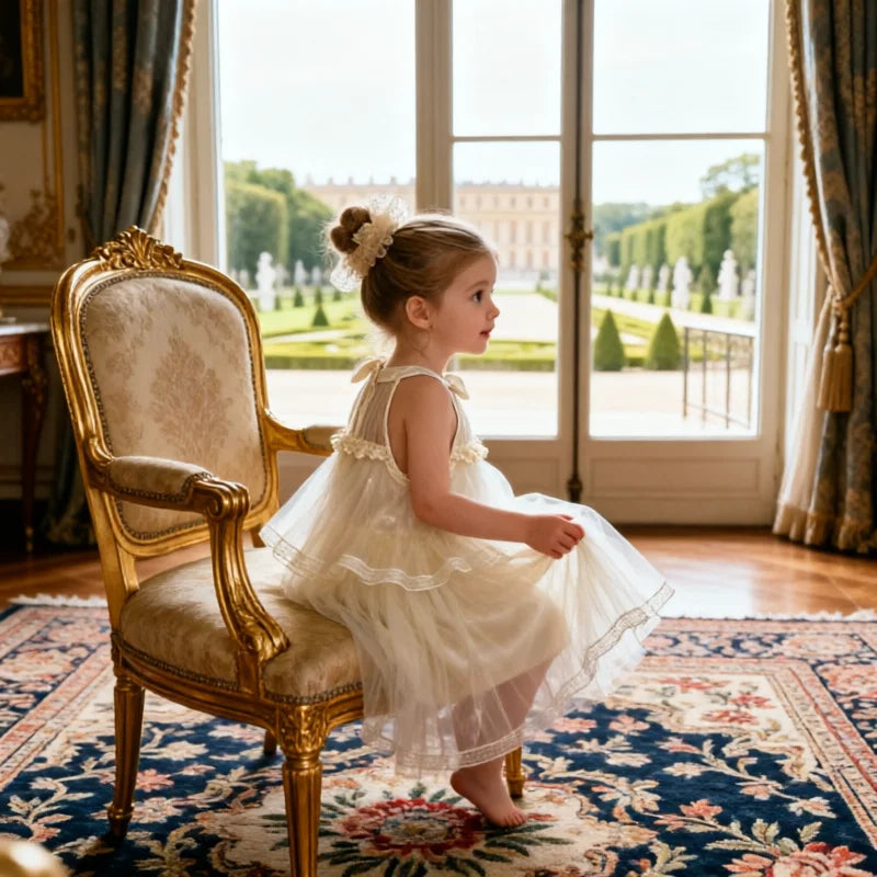 Girls Princess Dress Summer Kids French Sweet Sleeveless Bowknot Tulle Tutu Fluffy Birthday Party Pageant Dresses