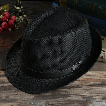 Fashion Men Straw Hat for Women Summer Trendy Beach Sun Hats Solid Color Fedoras Ribbon Casual Cowboy Jazz Cap Gangster Cap Male
