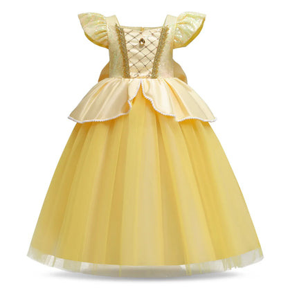 Kids Cosplay Disney Beauty and The Beast Belle Princess Dress Girls Party Costume Children Fancy Birthday Party Flower Disguise
