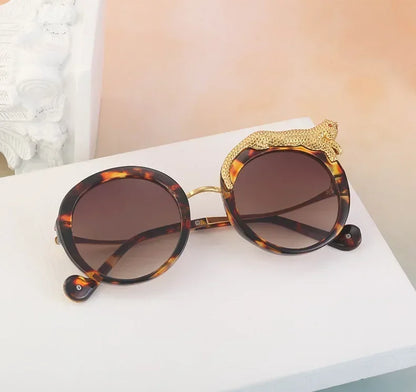 2025 Steampunk Metal Leopard Sunglasses Women Men Personalized Round Frame Sun Glasses Ladies Sunshade UV400 Gafas De Sol