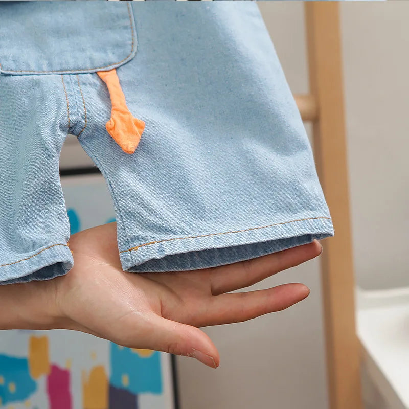 Summer Baby Boys Clothes Suit Toddler Kids Jumpsuit Boys Suspender Denim Shorts&Tshirt 2 pcs Sets Children Clothes Elastic Jeans