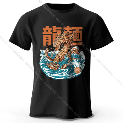 Men's Dragon Ramen Printed T-Shirt 100% Cotton Oversized Anime Graphic Tees for Women Summer Tops Otaku Streetwear