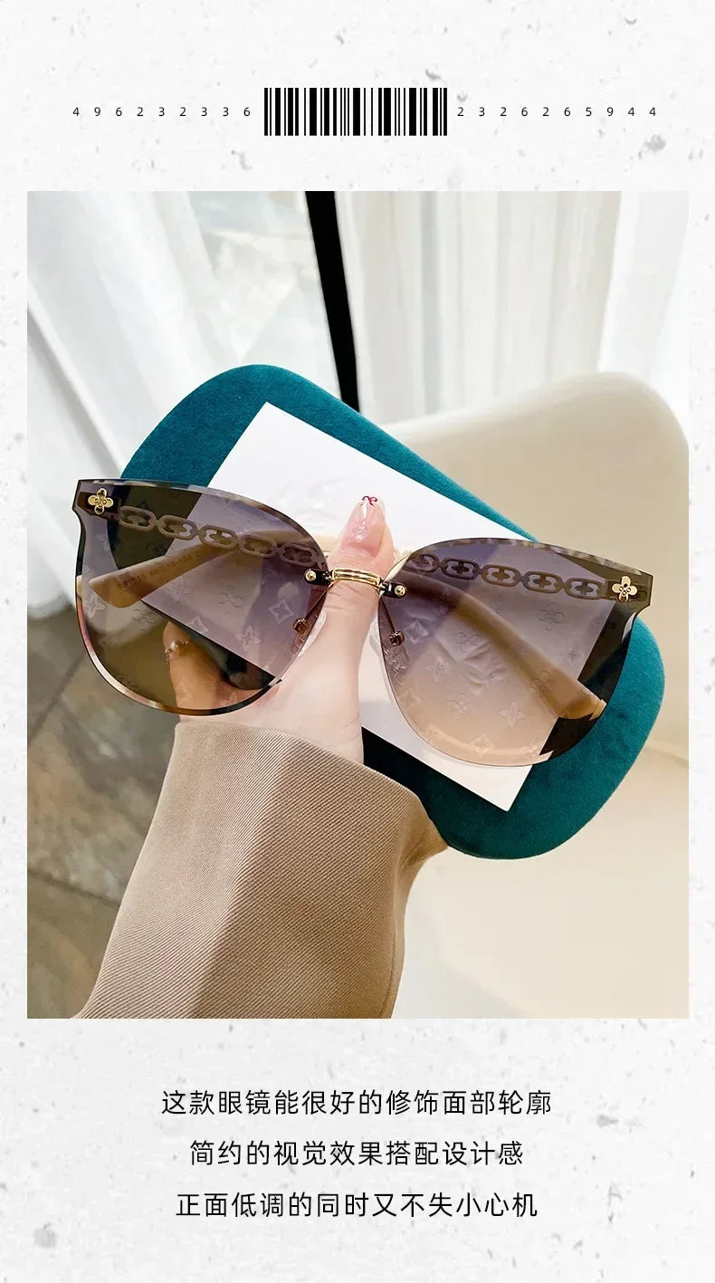 2025 New Fashion Luxury Brand Design Cat Eye Rimless Sunglasses Women Travel Sun Glasses Ladies Eyewear Shade UV400 Gafas De Sol