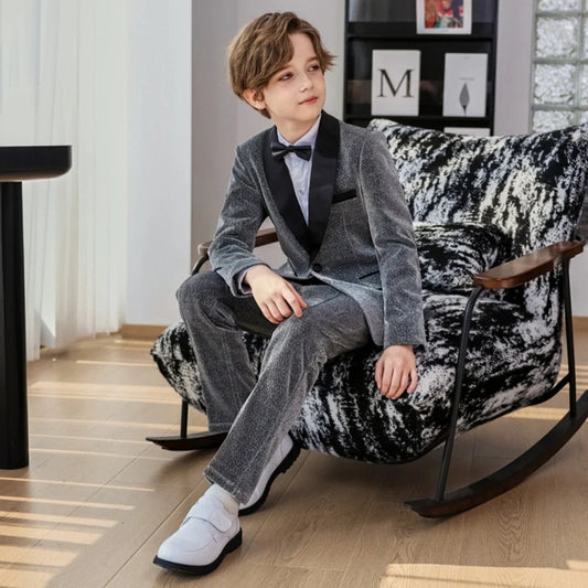 Glitter Boys Shawl Lapel Suits 3 Pieces Stage Performance Outfit,Handsome Smart Kids Suit Set For Birthday Party 90-170cm
