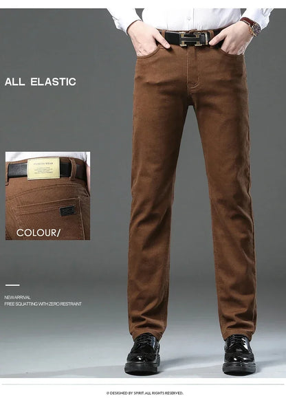 Spring Autumn Fashion Brown Business Casual Stretch Denim Pants Male Brand Trousers Men's Clothing Slim Jeans Plus Size 28-44