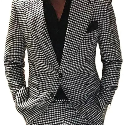 2 Piece Plaid Men Suits for Wedding Houndstooth Checkered Groom Tuxedos Male Fashion Clothes Costumes Set Jacket with Pants