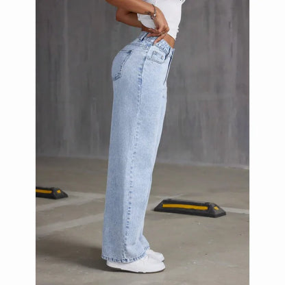 Autumn 2025 New Casual European and American Women's Loose Straight Wide-leg Denim Trousers Women