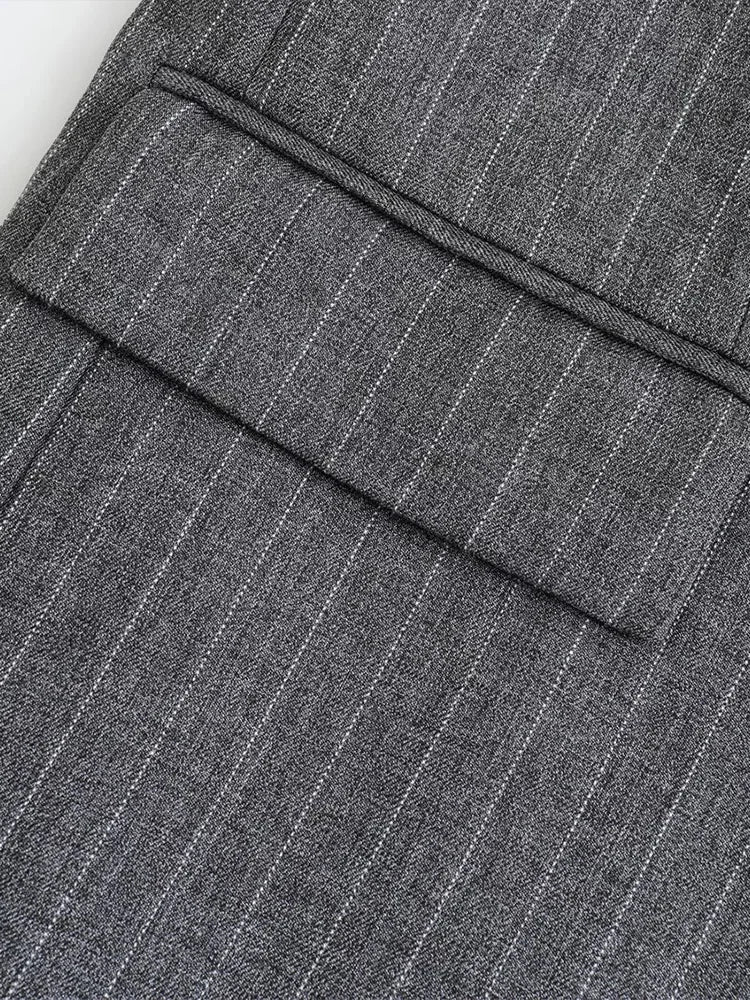 Women Fashion With Pockets Striped Single Breasted Blazer Vintage Notched Neck Long Sleeves Female Chic Lady Outfits