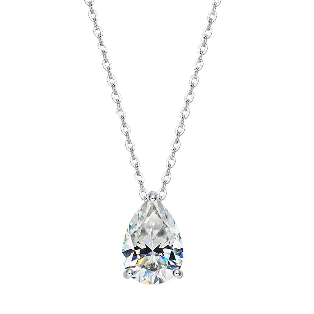1-4CT Water Drop Moissanite Pendant Necklace Women 925 Sterling Silver Round/Sharp Claw Lab Diamond Pendant Neck Chain