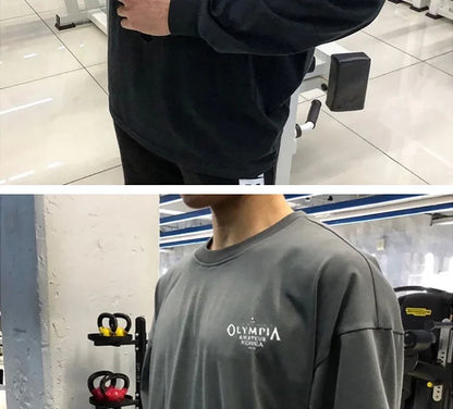 Men's Cotton Casual Long Sleeve T-shirt Man Gym Fitness Sweatshirt O-Neck Running Training Tops Male Workout Clothing Undershirt