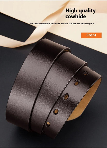 Men's Genuine Leather Belt - High-Quality Cowhide Leather Pin Buckle Belt with Alloy Clasp, Premium Men's Cowboy Belt