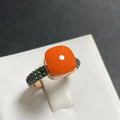 Emerald Ring for Women Green Zircon Inlay Rose Gold & Black Gun Plated 30 Colors Candy Crystal Style Jewelry Birthday Gift
