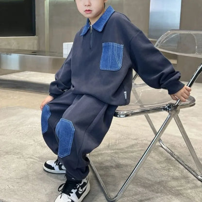Colorblock Sweatshirt Set Children's Suit for Boy 2025 New Clothing Outdoor Clothes Winter Kids Men's Sets Boys Boy's Top Bottom