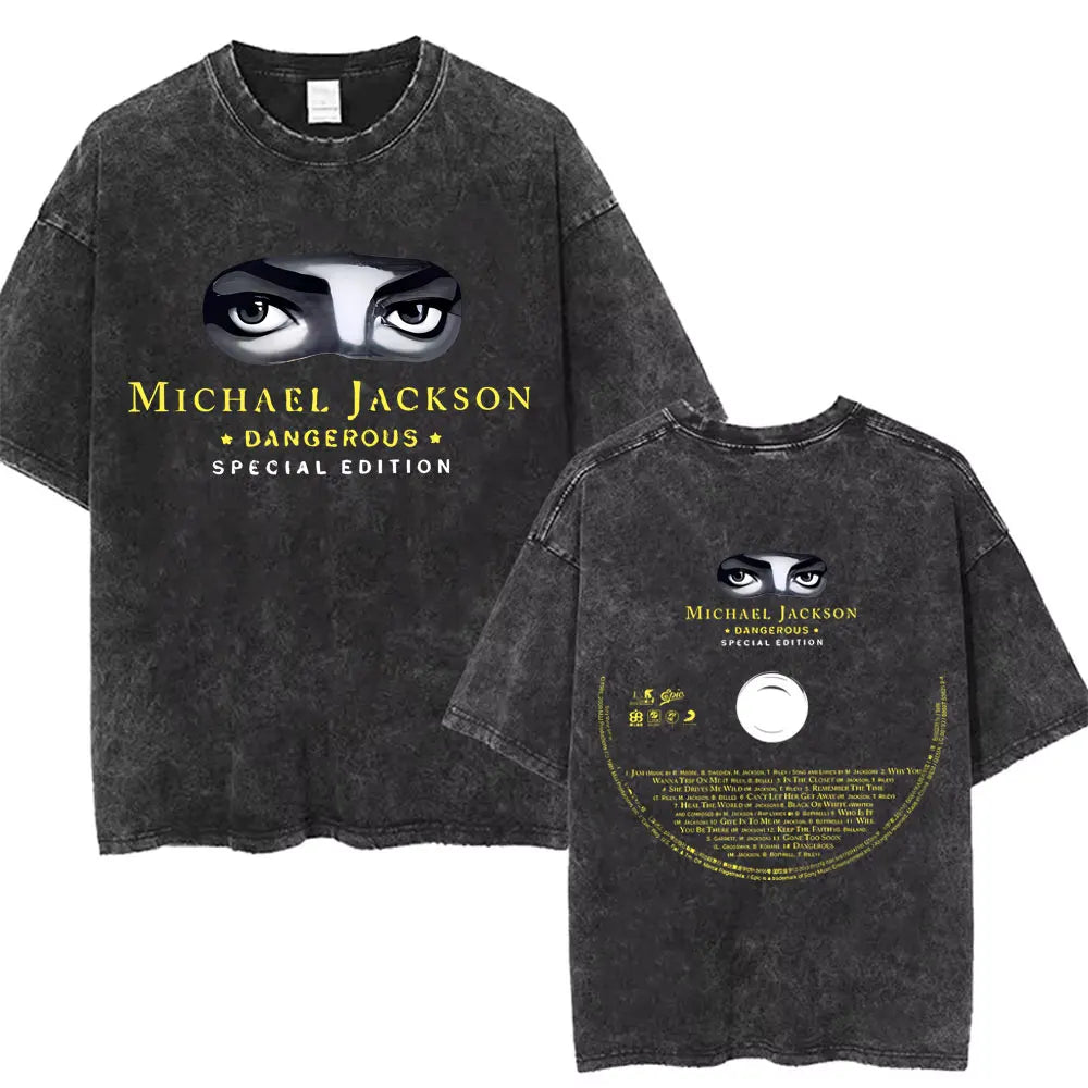Washed Vintage Michael Jackson Face Graphic T-shirt Men Women Classic Retro Gothic Rock T Shirts Male Hip Hop Oversized T-shirts
