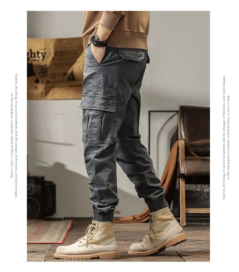 Length Men's Cargo Pant Cotton Stretch Casual Camouflage Trouser Male Camo Cuff Jogger Multi Zip Pocket Outfit Zipper Tied