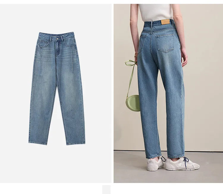Straight-leg Pants 2026 Spring New Solid Color Casual Washed Denim Trousers Versatile Basic Cotton Women's Pants 12621040