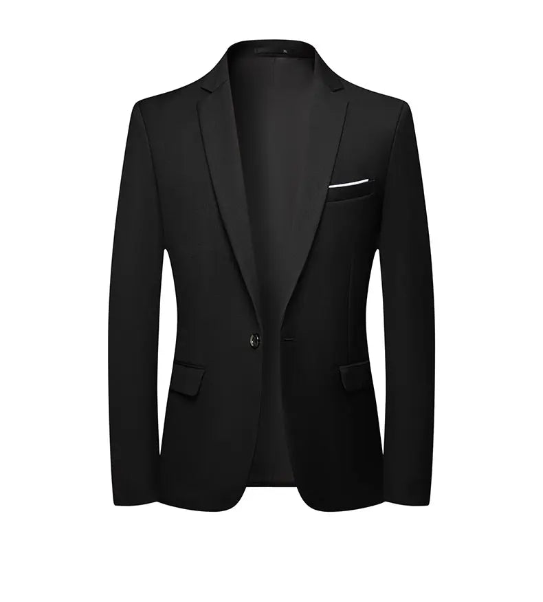 Men's Slim Fit Solid Color Business Suit Korean Style Single Breasted Spring Autumn Fashion High-End Polyester Trend Coat