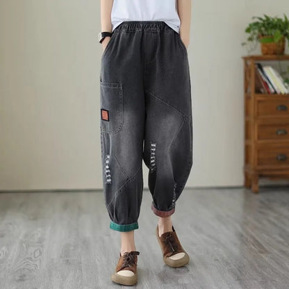 Loose Harlan Jeans Women's Denim Pants Middle-Aged Mom Trendy plus Size Carrot Shape High Waist Cotton Stretch Fabric All Sea...