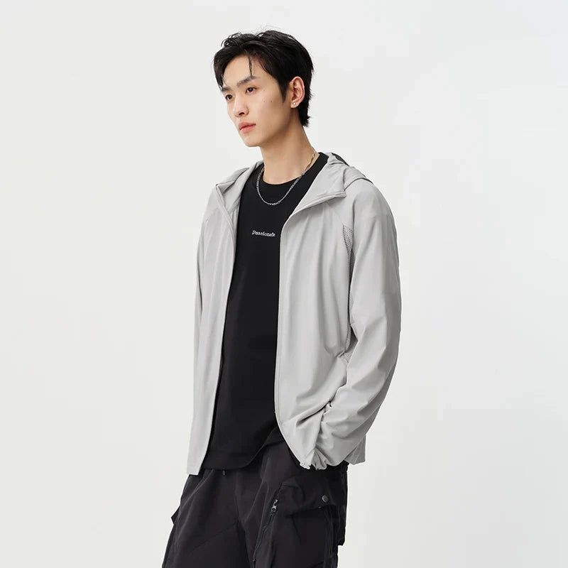 Men Jacket UV Protection Cool Feeling Breathable Knit Elastic Hooded 2026 Summer Comfortable Outdoor Fashion Top