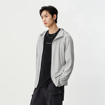 Men Jacket UV Protection Cool Feeling Breathable Knit Elastic Hooded 2026 Summer Comfortable Outdoor Fashion Top