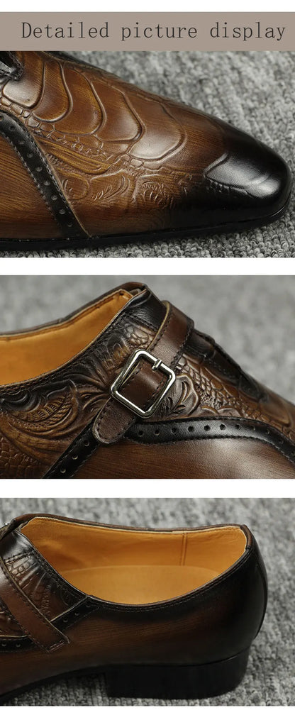 Deluxe Trendy Men's Leather Brogue Shoes Daily Outdoor Casual Shoes Brown Black Print Design Custom Service Drop Shipping