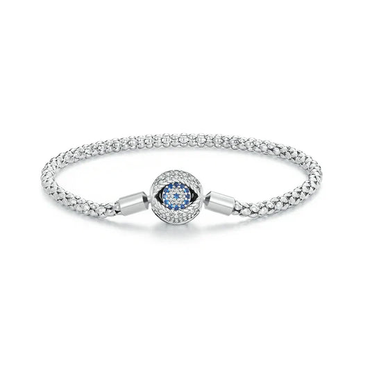 Bracelet Basique Œil de Diable en Zircon Bleu, Argent Sterling 925 Plaqué Platine, Bijoux Fins, Cadeau pour Femmes, Breloques DIY