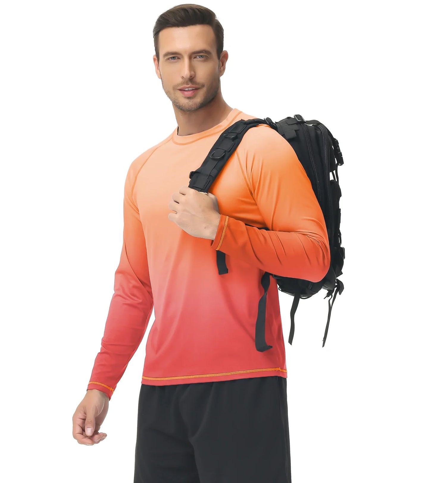Summer Men's Long Sleeve T-Shirt UPF 50+ Rash Guard Gradient Shirt for Sport Fishing Hiking Workout Outdoor Pullover Shirt
