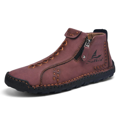 New Winter 2024 Handmade Leather Men Boots Zipper Design Sneakers Man Breathable Casual Leather Shoes Men Ankle Boots Outdoor