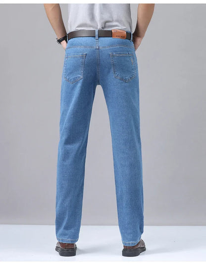 2025 New Light Blue Men's Comfort Soft Jeans Fashion Straight Business Pants Cotton Soft Casual Stretch Denim Trousers 28-40