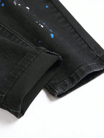 Men y2k Stretchy Skinny Denim Jeans For Men Casual pants Ripped Patchwork Hole Slim Fit Denim Hip Hop Black Straight Trousers