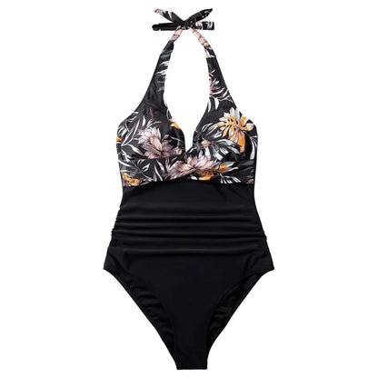 S - XXL Wrinkled Halter V Neck One Piece Swimsuit Women Swimwear Female Monokini Backless Bathing Suit Swim Beachwear Bodysuit