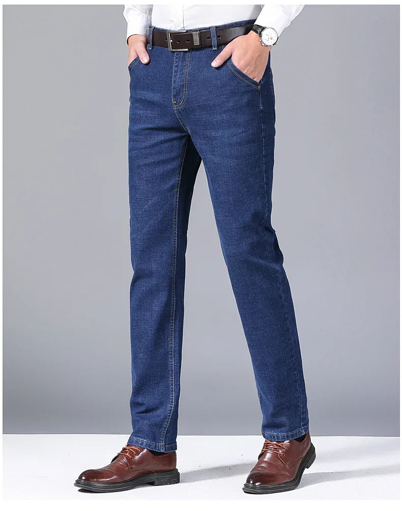 Men Fashion Straight Jeans Mens 2024 New Stretch Slim Fit Pants Comfortable Soft Business Denim Trousers Male Brand Clothing