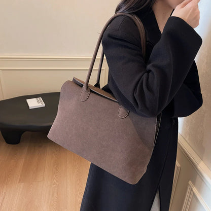 Classic Faux Suede Handbags Women England Style Elegant Shoulder Bags Big Solid Designer Casual Totes Lady Retro Female Packages