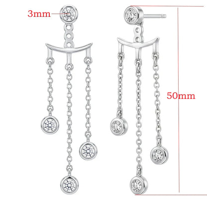 New 3mm 2 Ways To Wear  Moissanite Bubble Tassel Drop Earrings for Women Wedding Engagement Jewelry S925 Sterling Silver