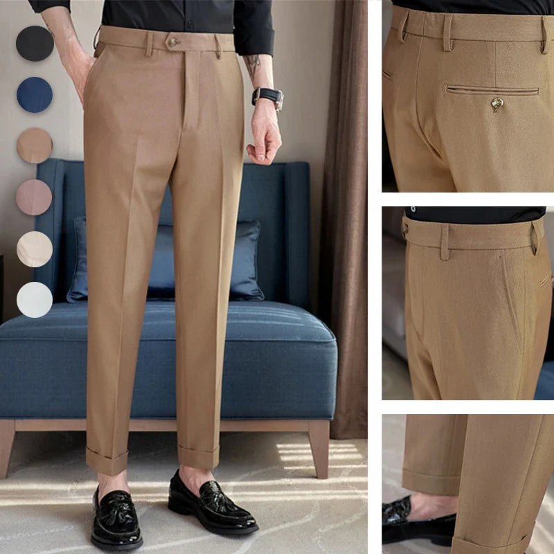 2024 New Men's Slim Fit Tapered Dress Pants Apricot Pearlescent Texture Business Casual Suit Trousers Spring Clothes