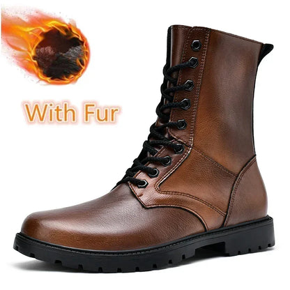 Fashion High Quality Business Boots Mens Winter Genuine Leather Outdoor Motorcycle Boots Male Lace-up Men's High Top Sneakers