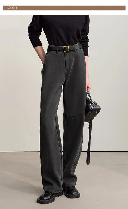 Thicken Women's Jeans 2025 Winter New Warm Casual Loose Solid Jeans Lady Cotton Versatile Wide Leg Woman Trousers 12544160
