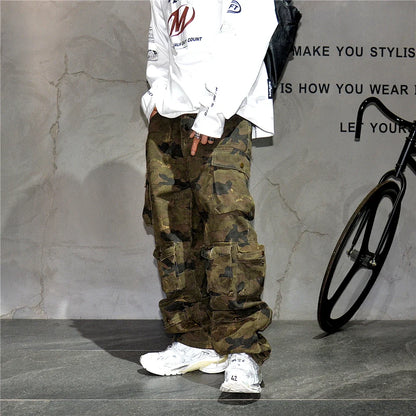 High Quality Vintage Multi-Pocket Camo Cargo Pants Mens Clothing High-End Fabric Tactical Baggy Pants Thick Casual Work Trousers