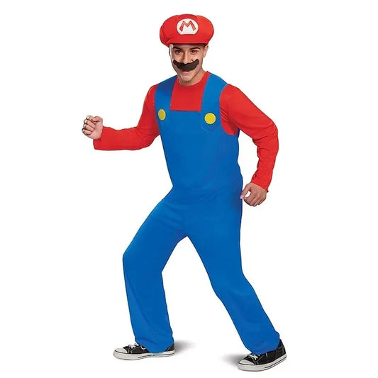 Anime Game Plumber Brothers Costume Funny Performance Costume Halloween Unisex Mens Womens Teen Party with Hat and Mustache