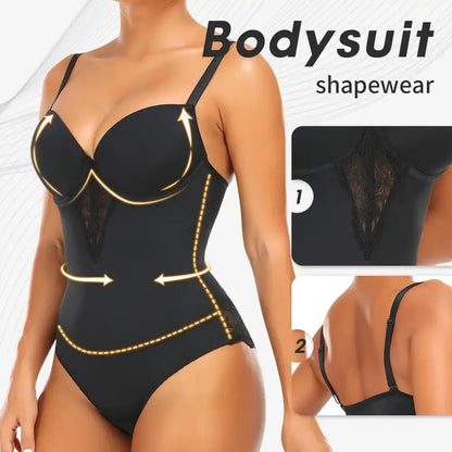 Fajas Underwear Body Shapers Women Shapewear Bodysuit Sexy Lace Open Crotch Lingerie V-collar with Bras