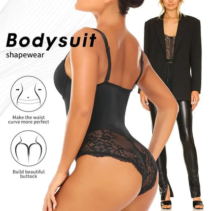 Fajas Underwear Body Shapers Women Shapewear Bodysuit Sexy Lace Open Crotch Lingerie V-collar with Bras