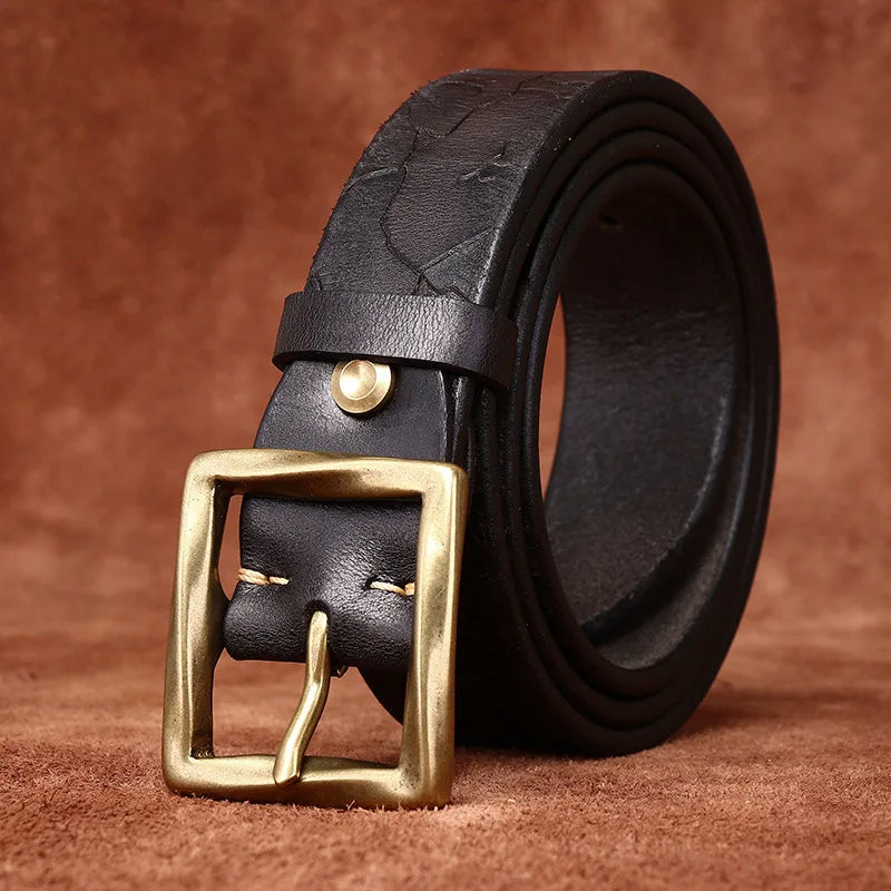 3.8CM Retro fashion trend  personality niche ice cracked belt  men's leather top layer cowhide youth jeans belt