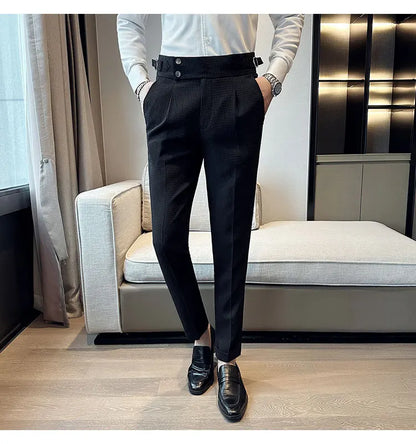 Fashion High Waist Men's Pants 2024 New Business Slim Fit Casual Suit Pants Male Spring Summer Formal Social Dress Pants